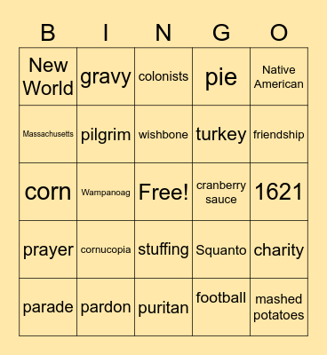 Thanksgiving Bingo! Bingo Card