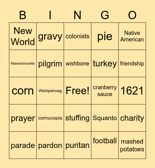 Thanksgiving Bingo! Bingo Card