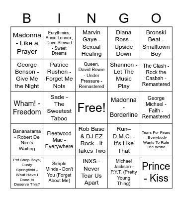 80s Bingo Card