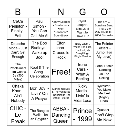 80s Bingo Card