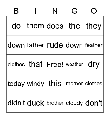 The th & d Sound Bingo Card