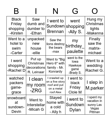 Monday Bingo !! Bingo Card
