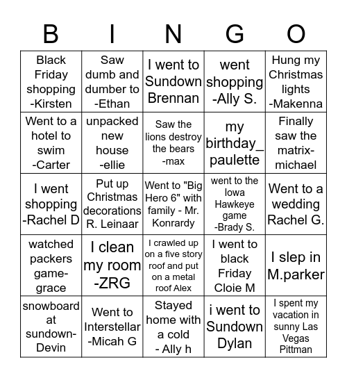 Monday Bingo !! Bingo Card