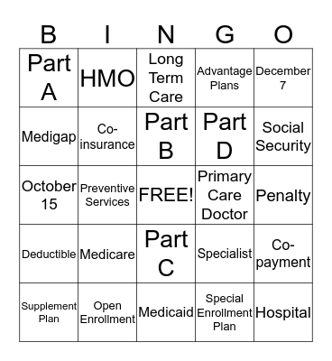 Medicare Bingo Card