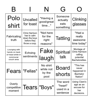 Bachelorette Episode 4 Bingo Card