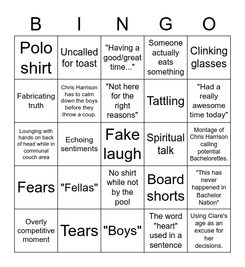 Bachelorette Episode 4 Bingo Card