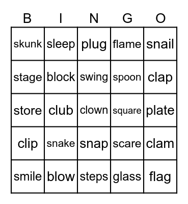 Consonant Blends with S & l Bingo Card