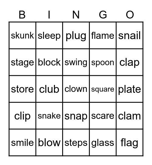 Consonant Blends with S & l Bingo Card