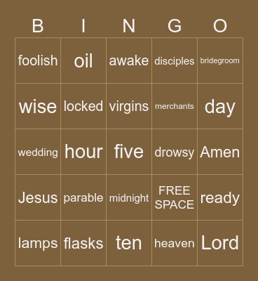 The Parable of the 10 Virgins Bingo Card