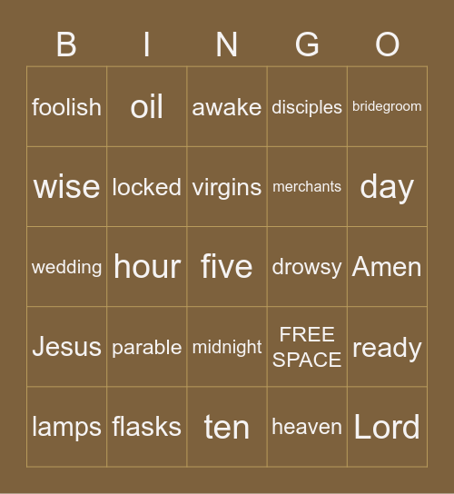 The Parable of the 10 Virgins Bingo Card