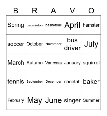 Bravo Giraffe Review Bingo! Bingo Card