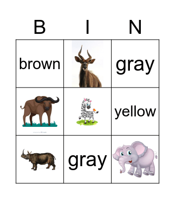 Animal Colours Bingo Card