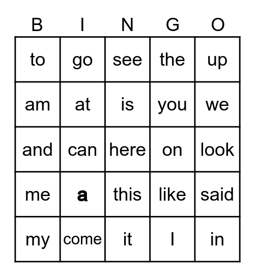 Tricky Words Bingo Card