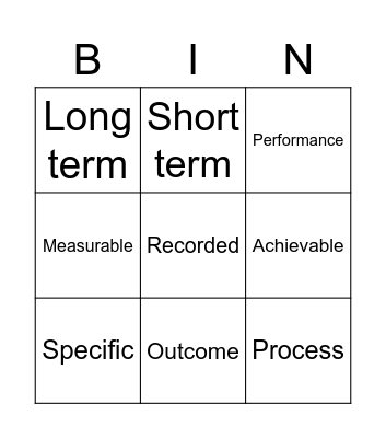 Goal setting Bingo Card