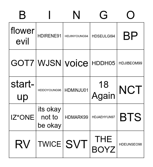 HDMINJU01 Bingo Card