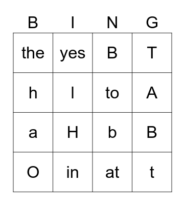 Sight Words Bingo Card