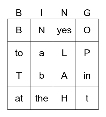 Sight Words Bingo Card