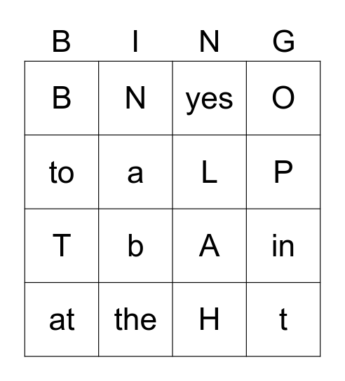 Sight Words Bingo Card