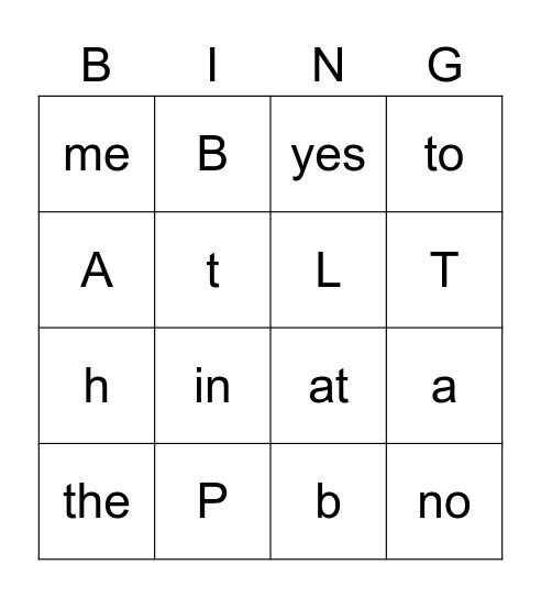 Sight Words Bingo Card