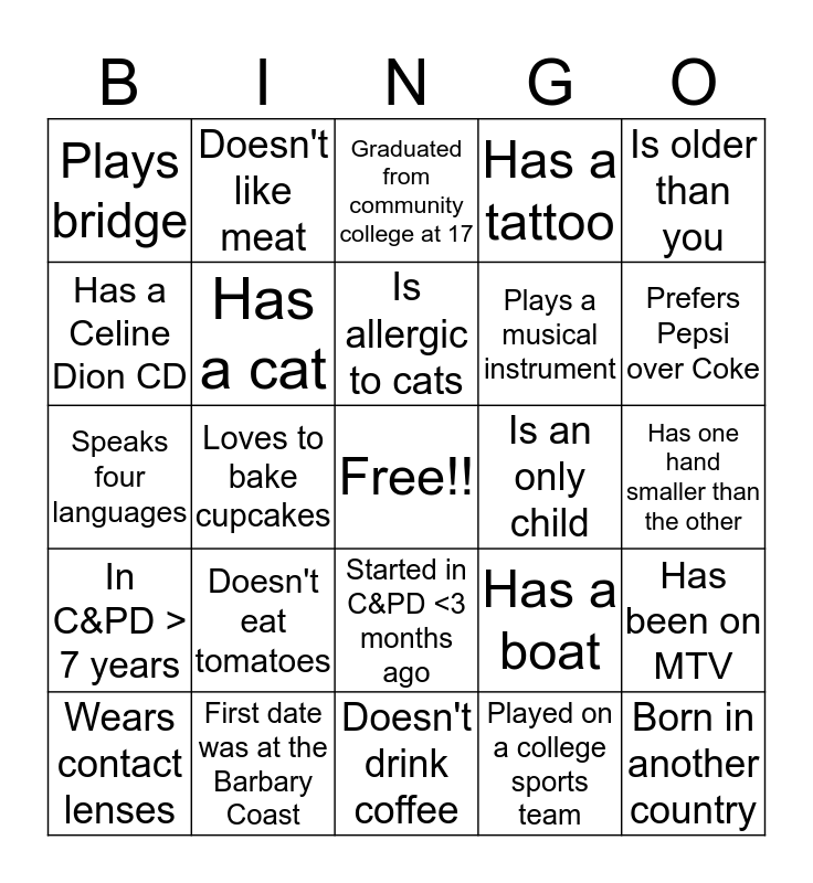 C&PD Beach Bingo Card