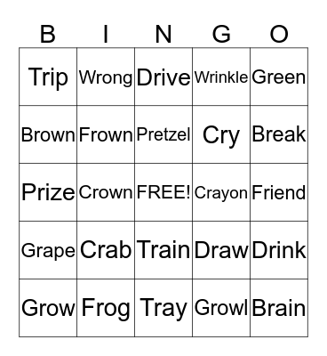 R Blends Bingo Card