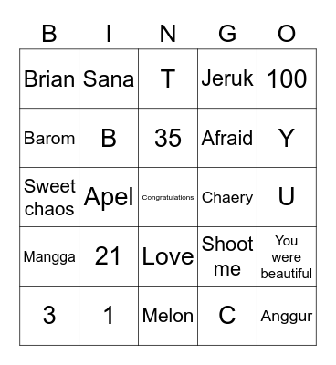 Loveu (spring) Bingo Card