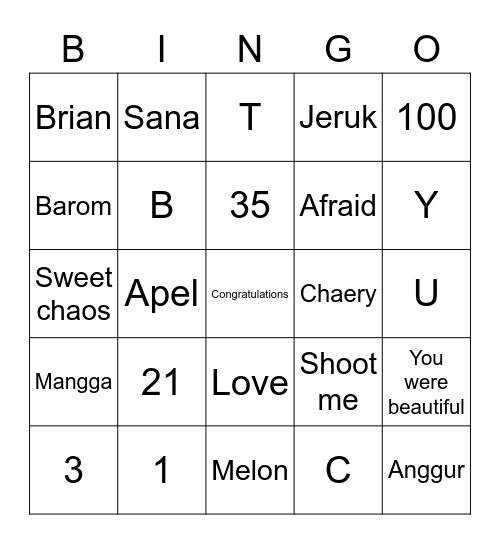 Loveu (spring) Bingo Card