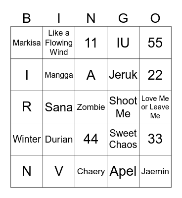 Autumn's Chaery Bingo Card