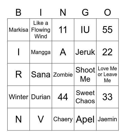 Autumn's Chaery Bingo Card