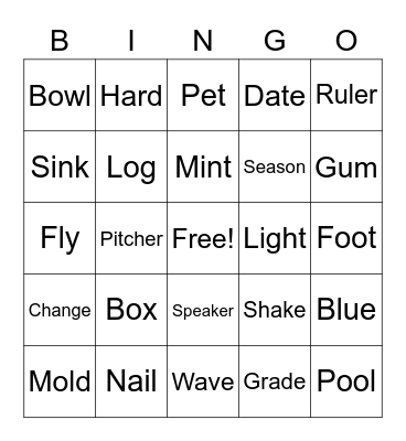 Multiple Meaning Words Bingo Card