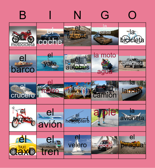 Transportation Bingo Card