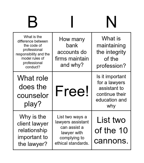 Chapter 2 - Ethics Bingo Card