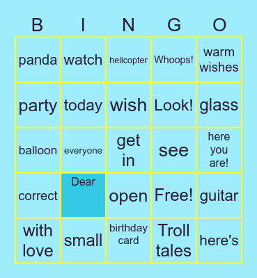 Fairyland 3 unit 4 Bingo Card