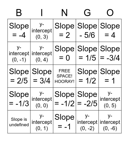 Slope Bingo Card