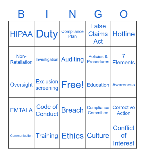 Compliance Week Bingo Card