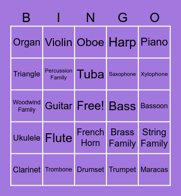 Instruments Bingo Card