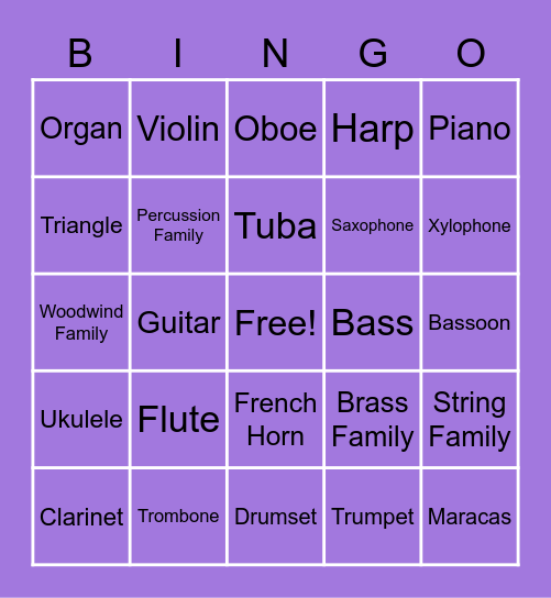 Instruments Bingo Card