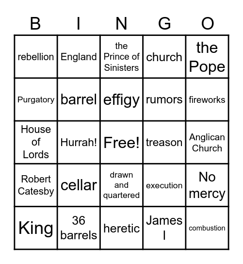 Happy Guy Fawkes Day! Bingo Card