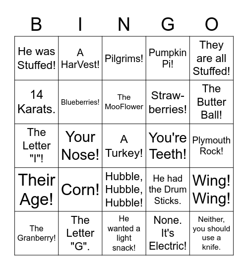 Thanksgiving AXON Bingo Card