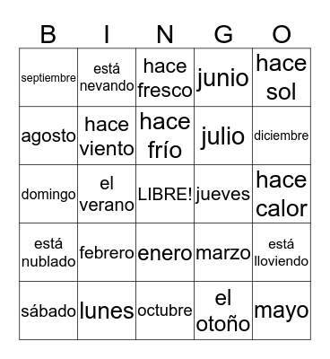 El tiempo y las estaciones Bingo Card