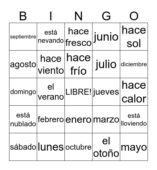 El tiempo y las estaciones Bingo Card