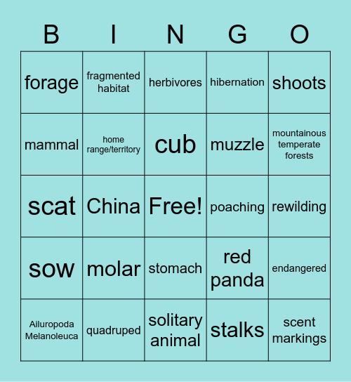 Panda Bingo Card
