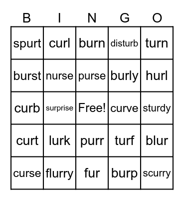 Phonics ur Words Bingo Card