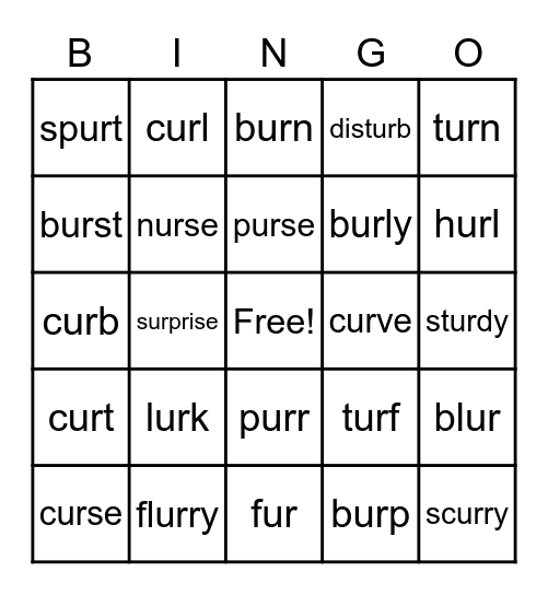 Phonics ur Words Bingo Card