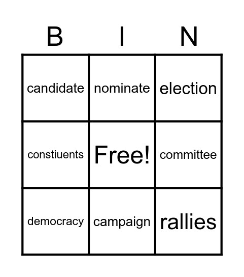 Grace for President Vocabulary Bingo Card