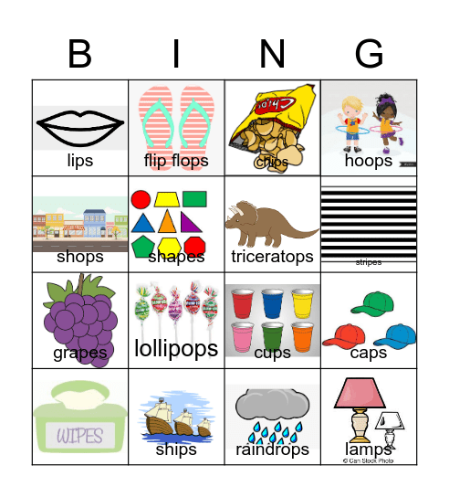 Final /ps/ sound Bingo Card