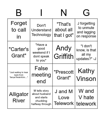 Phone Conference Bingo Card