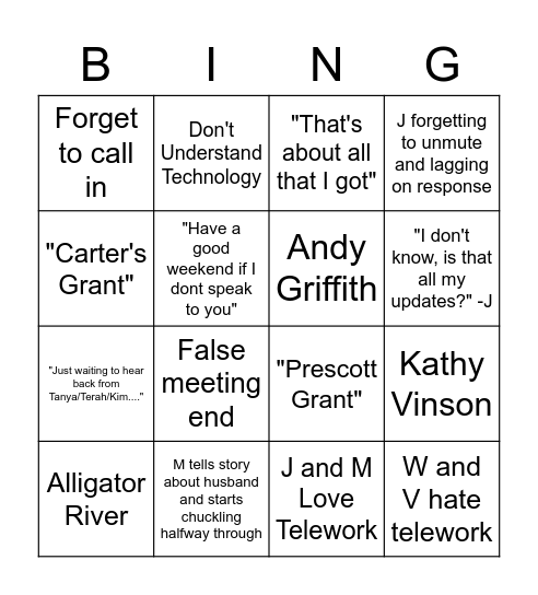 Phone Conference Bingo Card