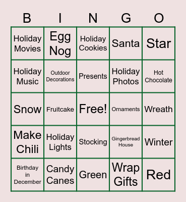 Holiday Bingo Card