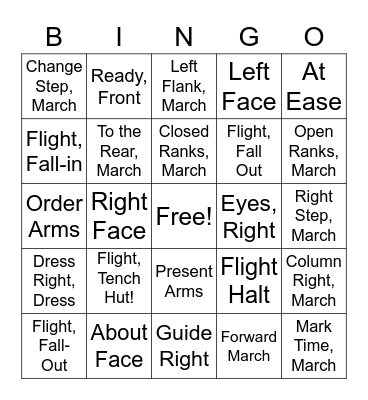 PHS AFJROTC Drill Bingo Card